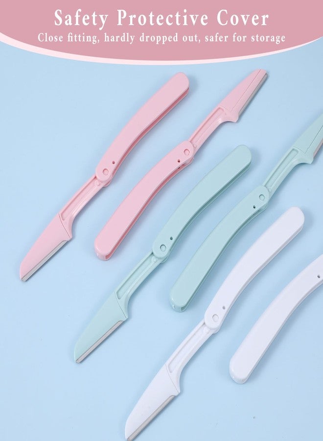 KFHENSOMR 15 Pcs Dermaplane Razor Folding Eyebrow Razors for Women Face Fuzz Remover Facial Hair Removal for Women and Men Travel Dermaplaning Beauty Tool - Green White Pink - Image 5